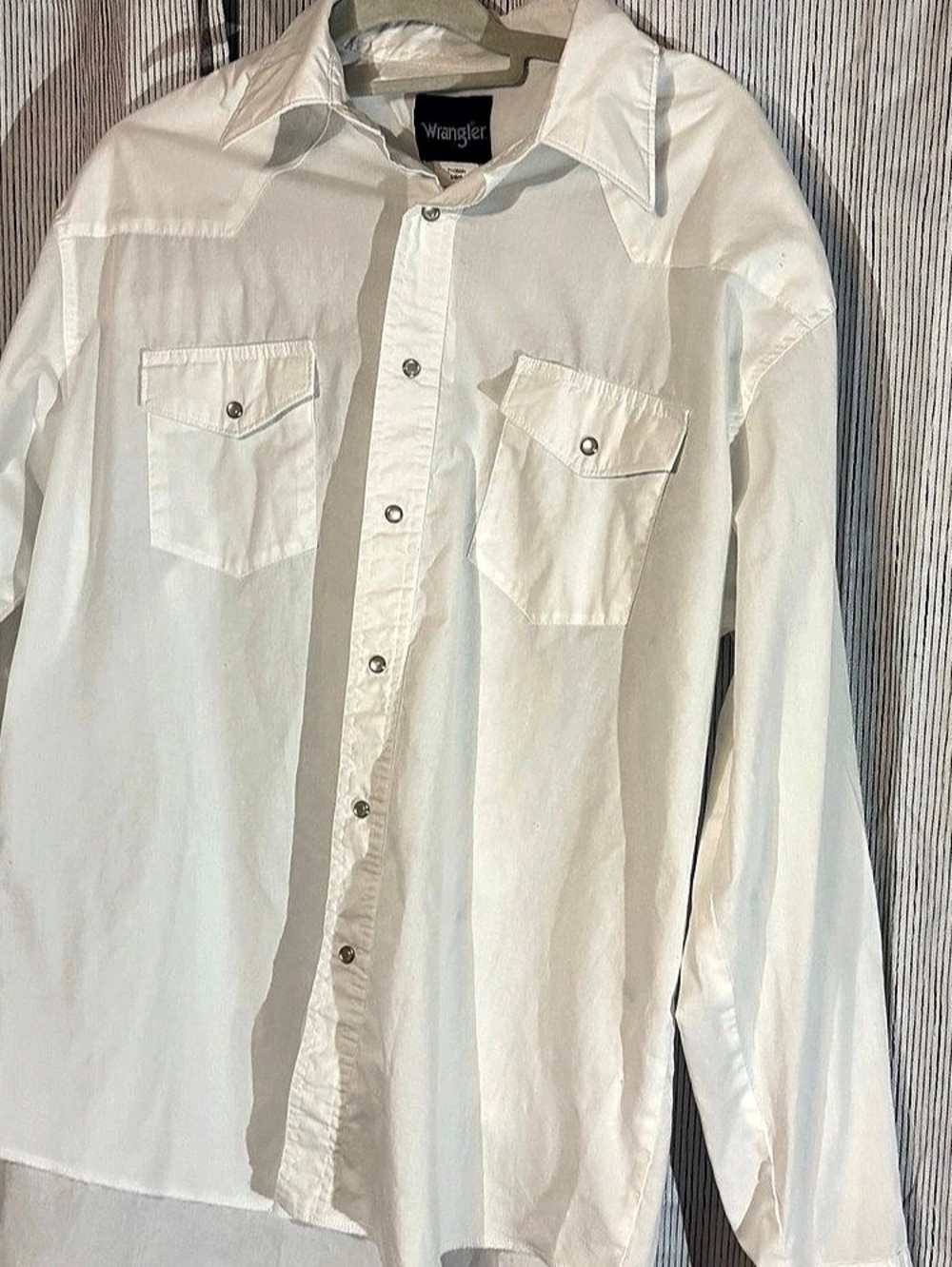 Wrangler Long Sleeve Solid Broadcloth Western Snap Shirt White Large